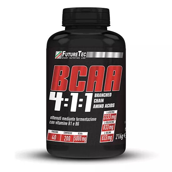 Bcaa 4:1:1  con Vitamine B1 e B6 200 cpr Aminoacidi Ramificati Future Tec