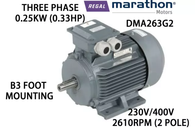 Regal Beloit Marathon 0.25Kw (0.33Hp) Three Phase Electric Motor 230V/400V 