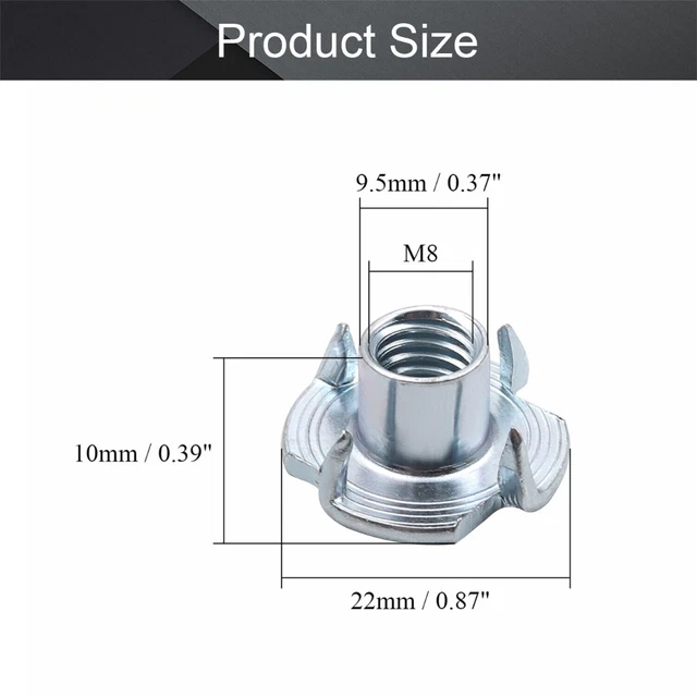 Tee Nuts 4 Prong Full teeth T-Nut Zinc Plated Threaded Insert Tee Blind Nuts