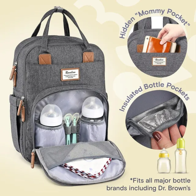 RUVALINO Diaper Bag Backpack, Multifunction Travel Back Pack Maternity Dark Grey 2