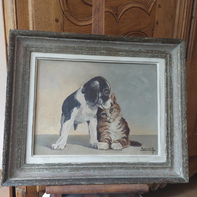 ANCIEN TABLEAU HUILE Sur Panneau Chien Et Chat Sign EUR 40 00 ancien-tableau-huile-sur-panneau-chien-et-chat-sign-eur-40-00