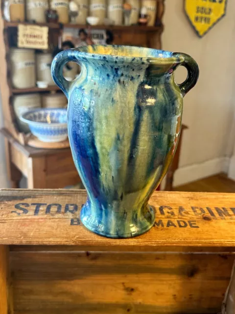 Vintage Tall & Large Belgian Drip-Glazed Twin-Handled Art Pottery Vase – Great!