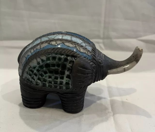 Elefante de cerámica artística sudafricana 5""x3"" Raku multicolor agrietado firmado 507