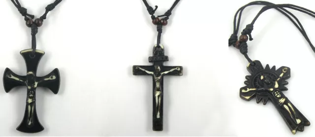 Collana uomo Gesù croce nera crocifisso in osso - Men necklace black crucifix