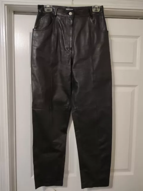 Together Vintage Black Genuine Leather Pants High Rise Women's 8  Waist 28