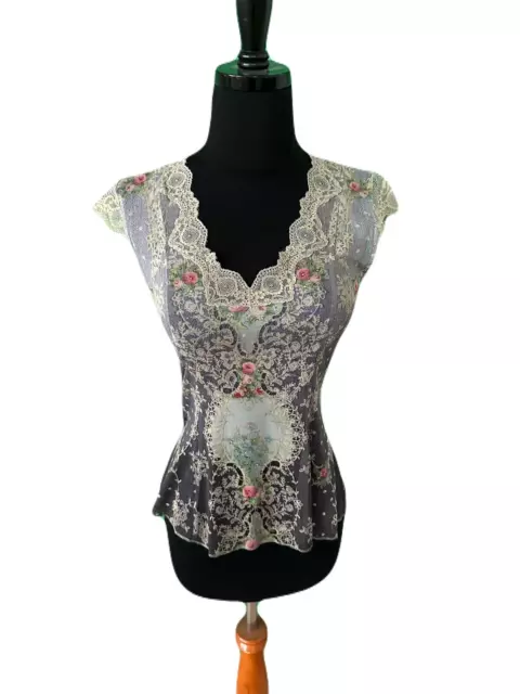 Michal Negrin Multi Color Cami Tank Top With Crystals  Sz S US 36