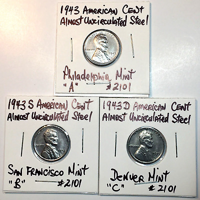 1943 P D & S American Steel AU Cent Lincoln Wheat Beautiful Penny Set