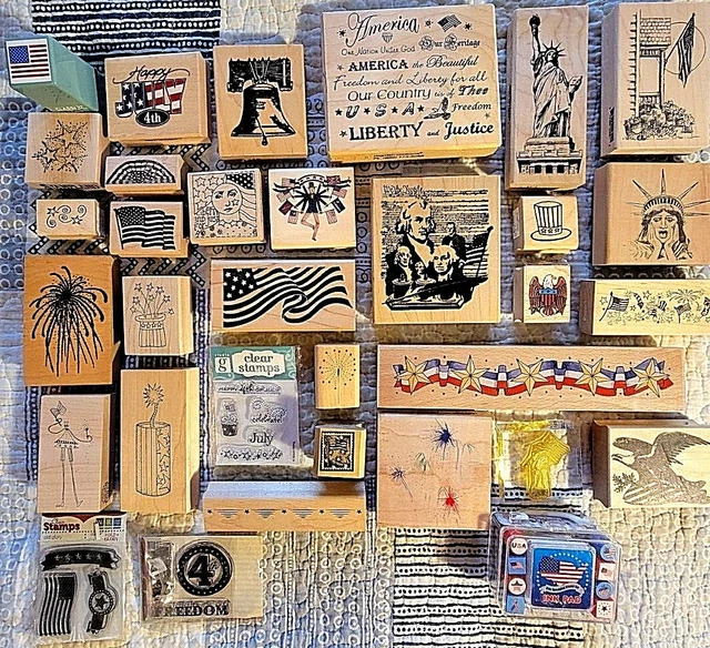 July 4 fireworks flags liberty etc. rubber stamps galore, new or gently used
