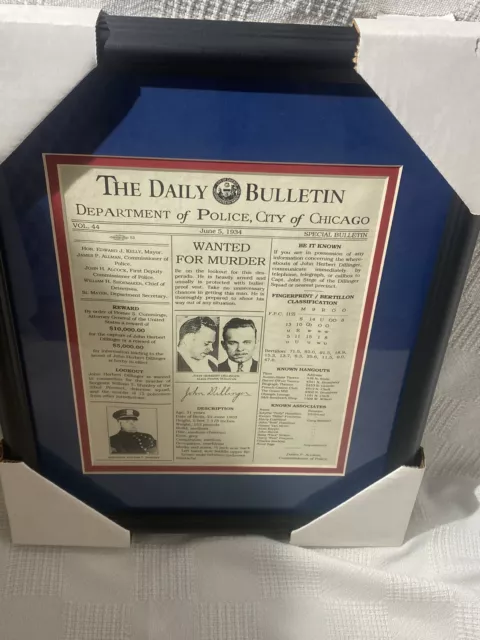 Framed Copy Of The  June 5, 1934 John Dillinger Chicago Police Daily Bulletin