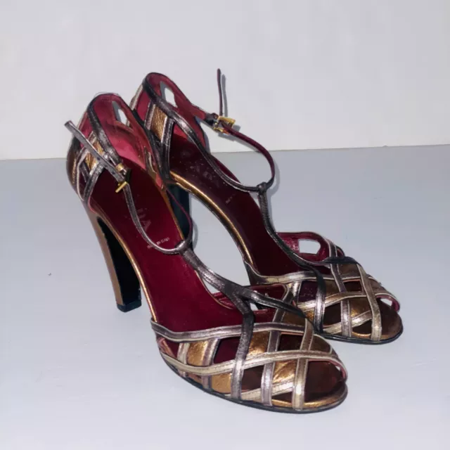 PRADA Leather Strappy High Heel Shoes in Gold size 38.5