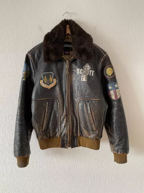 Vintage Mens SCHOTT Jacket B 3 Shearling Bomber Pilot Leather Coat Brown Size M