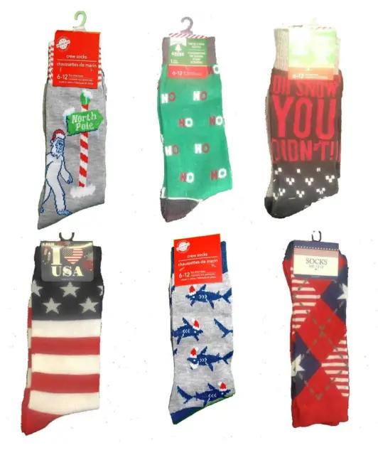 Mens Funky NOVELTY SOCKS Funny Party-Christmas-Patriotic-Santa-Yeti-Shark-CHOOSE