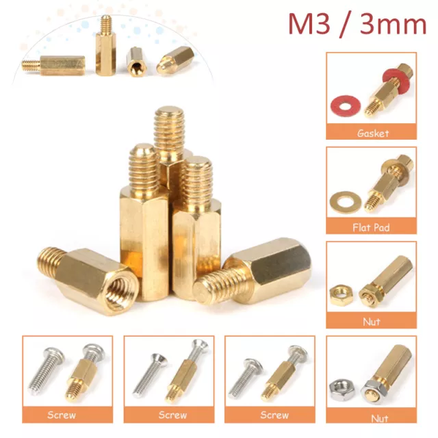 M3 /3mm Solid Brass Hex Male Female Spacer Stud Standoff Screws Nuts Spacers
