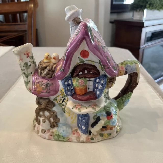 LR Ceramic House/Cottage Teapot, Hand-painted.