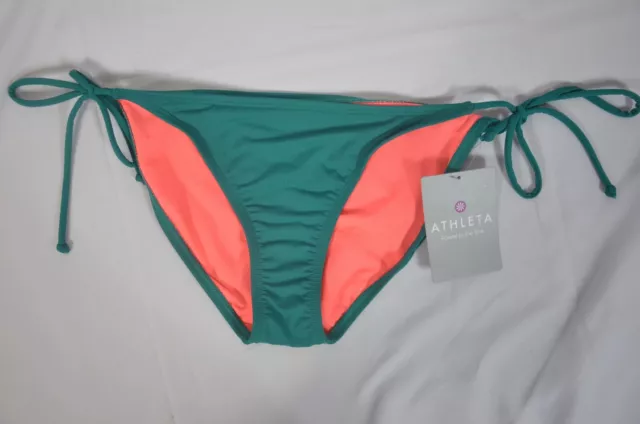 NWT $39 Athleta Size M Emerald Green Solid String Bikini Swim Bottom #964795