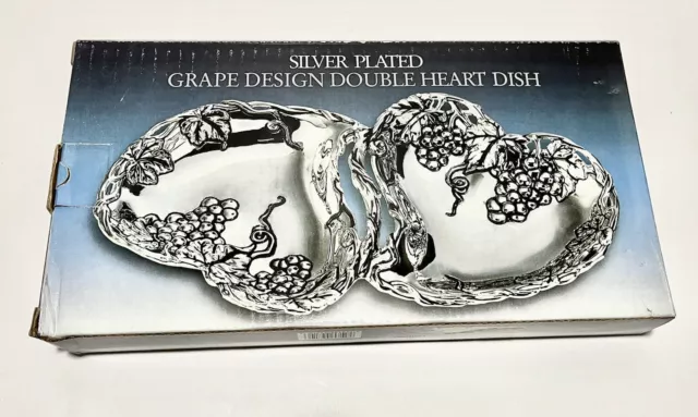 Marvelous Vintage New In Box Godinger Double Heart Dish Silver Plated