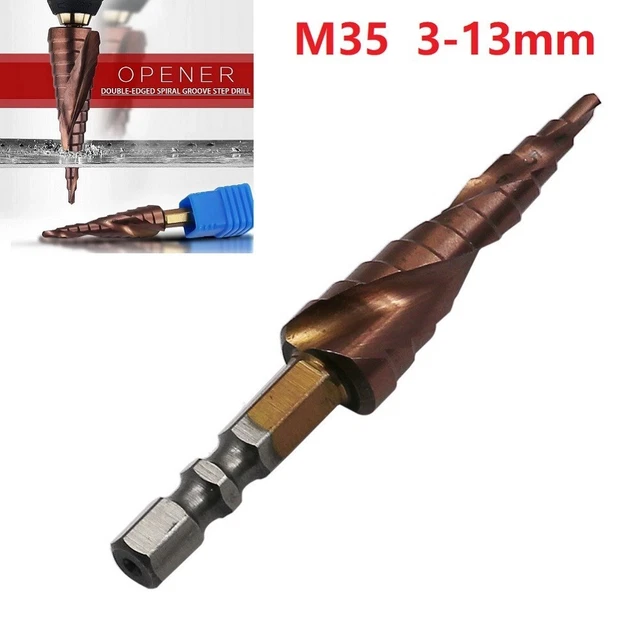 Au 0.6cm Hex-Shank Hss-Co M35 Cobalt Step-Drill-Bit 3-13mm Travail Du Bois Mèche