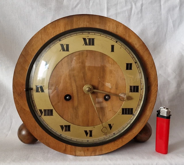 GERMAN MANTEL CLOCK Junghans 8 Day Key Wind. Strikes Coil Walnut