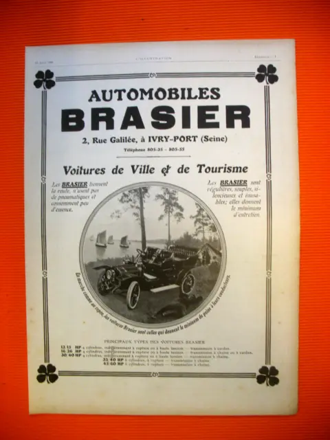 Publicite De Presse Brasier Automobile De Ville Et De Tourisme Ad 1909