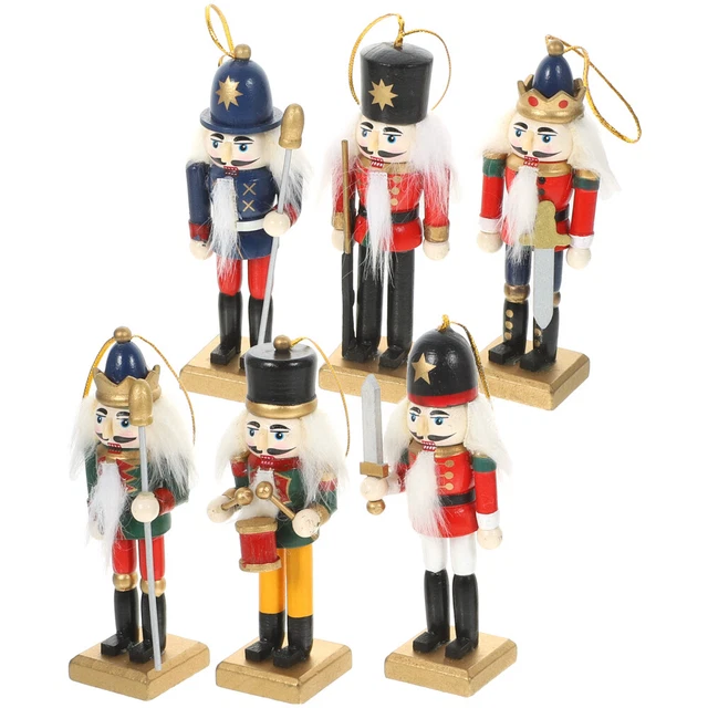 Figurines Casse-Noisette En Bois - Lot De 6 Soldats De 13 Cm - Décoration De Noël à Suspendre Ou Poser