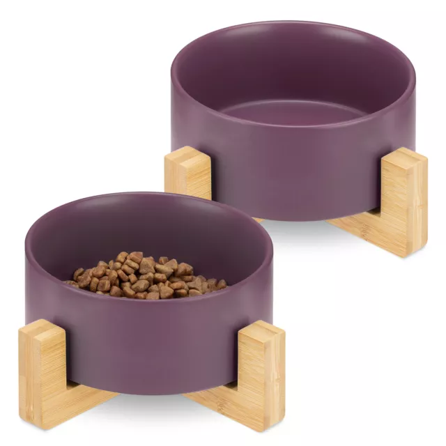 Set de 2 comederos de cerámica para gatos perros cachorros con soporte de madera