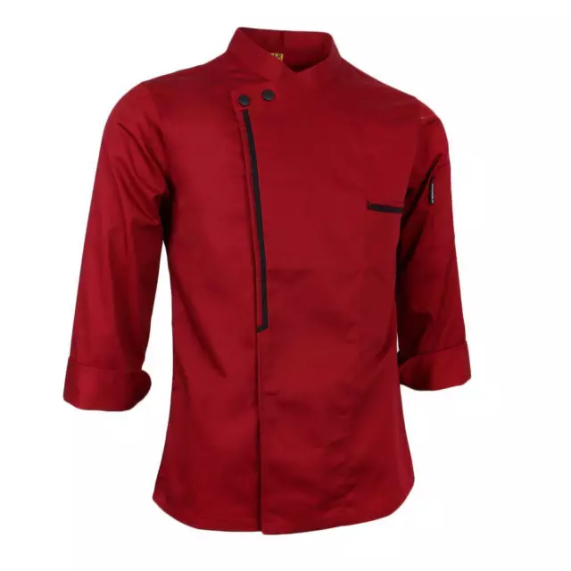 Retro Chef Jacket Coat Uniform Long Sleeve Hotel Kitchen Apparel L Red