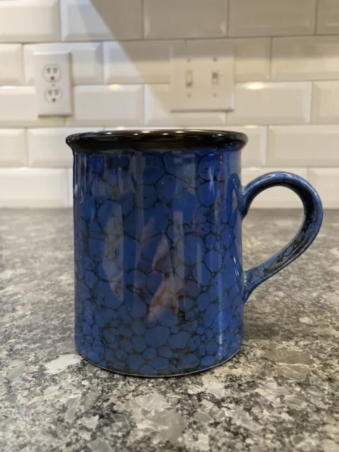 Vintage Cobalt Blue And Black Stoneware Mug Made In Japan