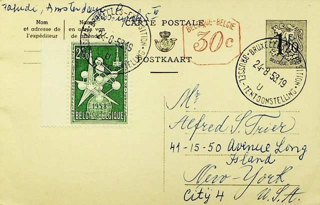 Belgique 1958 Bruxelles Universel Expo 1v Revalorisé PC To USA W/30c Mètre