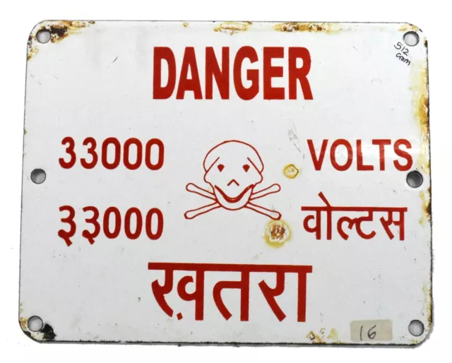 Avertissement Signe Board Danger 33000 Volts Haut Power Sécurité Collectible.