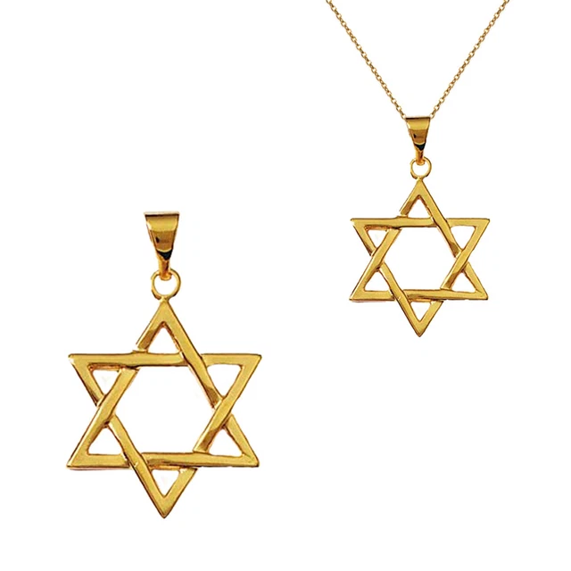 Pendentif Main De Fatma Avec étoile De David – Plaqué Or Jaune 18 Carats, Neuf Avec étiquettes, Mixte