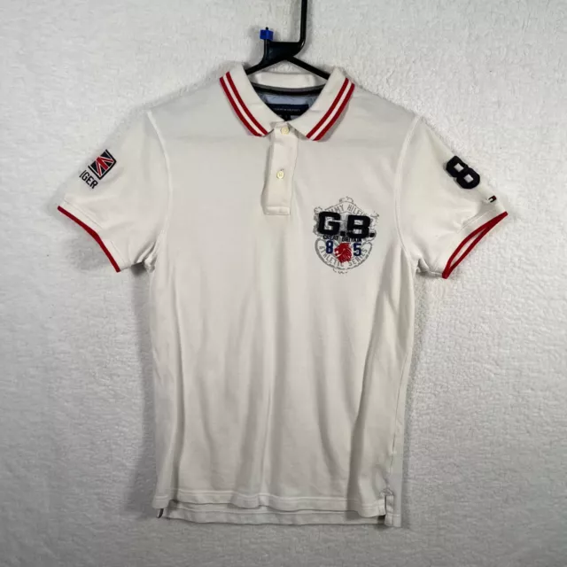 Polo Shirt Tommy Hilfiger Gran Bretagna bianca M aderente manica corta