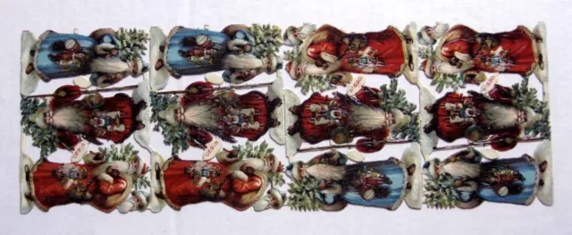 Victorian Die Cut Scrap of Christmas Santa Claus w/ Rare Blue Coat Santa