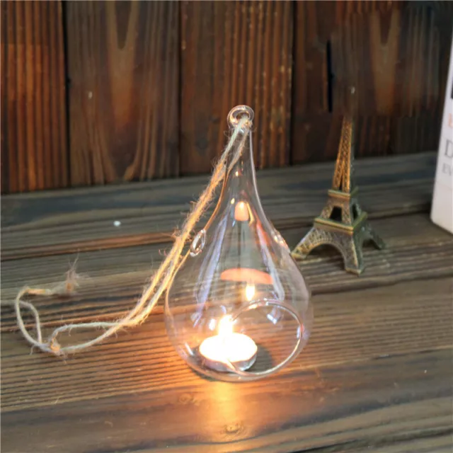 6x Glass Candle Tealight Holder Baubles Hanging Teardrop Candlestick Table Decor