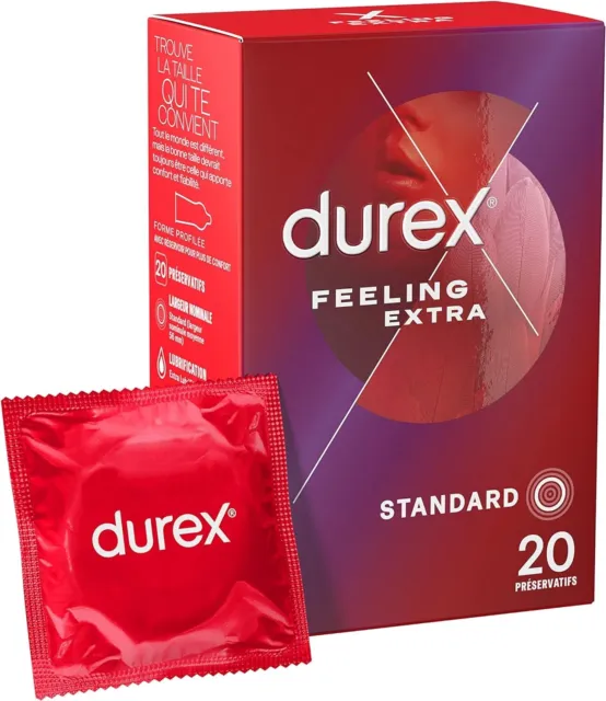 Durex FEELING EXTRA - 20 Préservatifs Homme Fins et Extra Lubrifiés