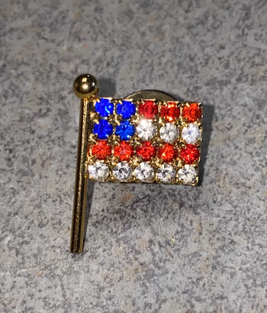 USA American Pride Rhinestone Military Flag Patriotic Lapel Pin Hat Tie Tac