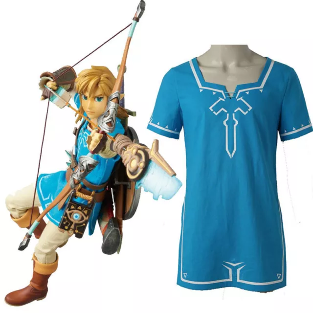 The Legend of Zelda Breath of the Wild Link Cosplay Shirt Blue Tshirt Costume
