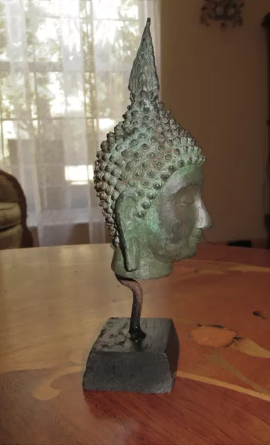 Antique 19th Century Sukhothai Mounted Bronze Buddha Head 2