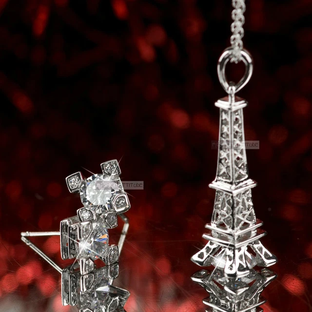 18K WHITE GOLD gf made with Swarovski crystal Eiffel tower stud