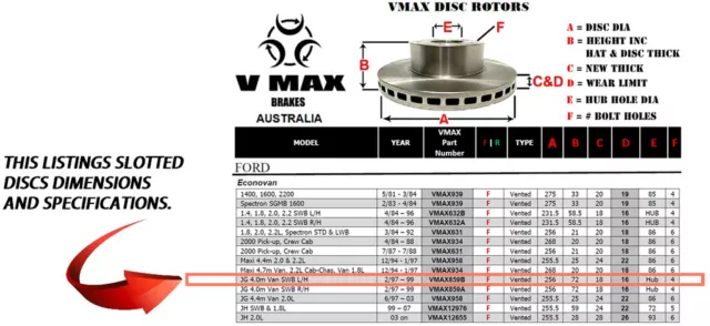 fits FORD Econovan JG 4.0m Van SWB 1997-1999 FRONT Disc Rotors PAIR 2