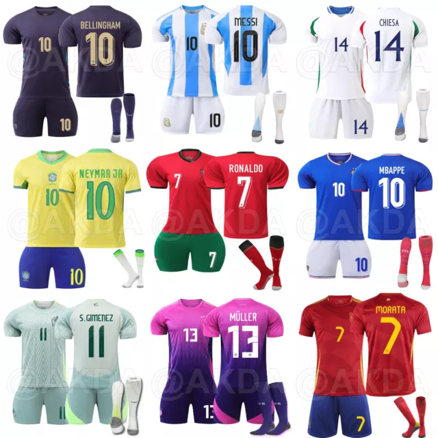 New 2024 Kids National Teams Foot Kits Boys Ball Strip Shirt Shorts Socks 15th