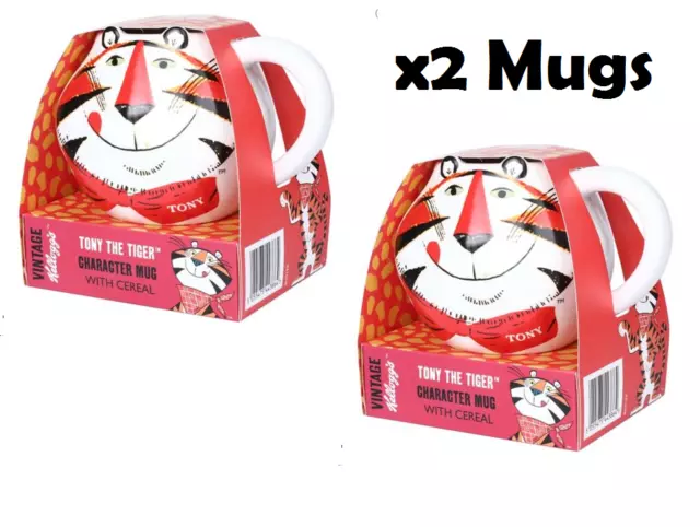 2 x TONY THE TIGER  Vintage KELLOGG'S Character Mugs with FREE Cereal