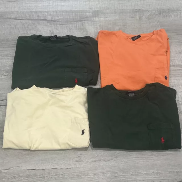 Lot of 4 Polo Ralph Lauren Mens Shirt Front Pocket T shirt Sz L Defects