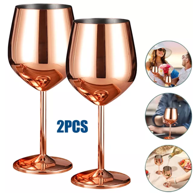 2x 500ml Stainless Steel Wine Glasses Metal Drink Cups Unbreakable Goblet Cup