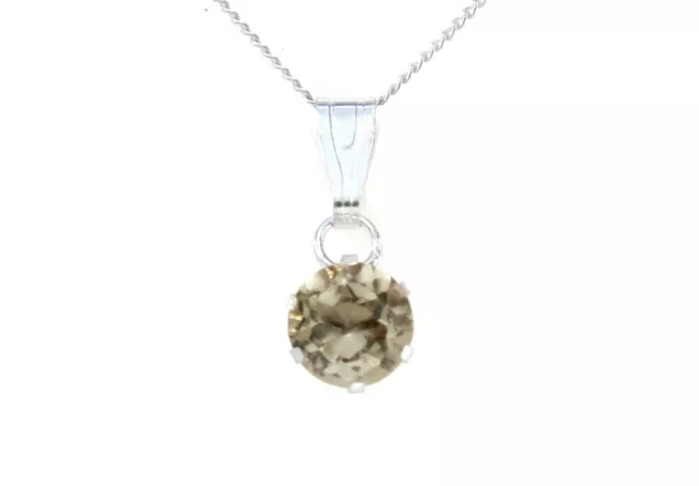 9ct White Gold Citrine Pendant and chain 5mm Round Made in UK Gift Boxed