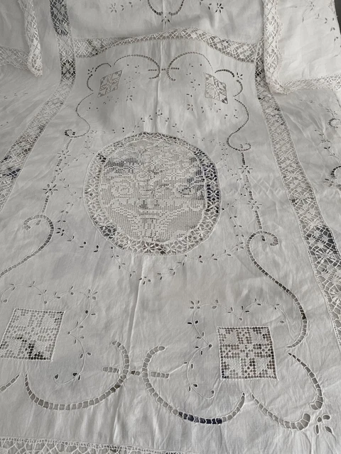 Fine, Large, Vintage, French Linen Tablecloth With Hand Crochet Work 96" X 74" Fine, Large, Vintage, French Linen Tablecloth With Hand Crochet Work 96" X 74"