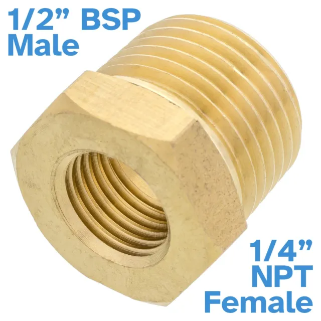 Brass 1/2" BSP Male To 1/4" NPT Female Pipe Reducer Threaded Adapter Fitting