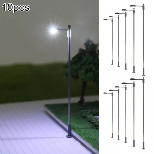 Set of 10 LED Lamp Posts for HO OO Scale Model Trains Street Lights (104mm)