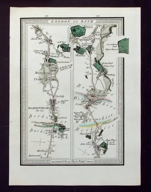 TAPLOW, MAIDENHEAD, KNOWL HILL, RUSCOMBE, SONNING original antike Karte MOGG 1817