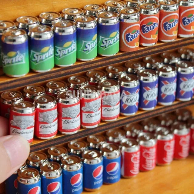 100PC Dollhouse Miniature 1:6 Scale Cola Can Beer Soda Drink Canned Bottles