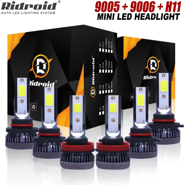 6pcs 9005 9006 H11 Combo LED Headlight Fog Bulbs Kit High Low Beam 6000K White